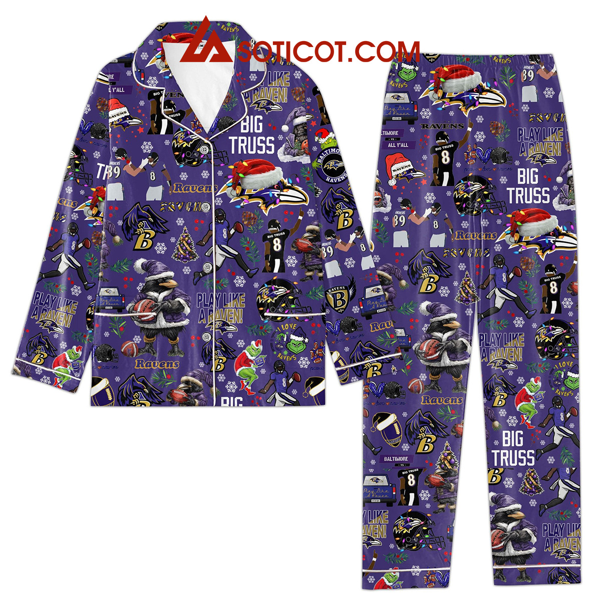 Baltimore Ravens Play Like A Raven Christmas Pajamas Set2B1 8jAZi