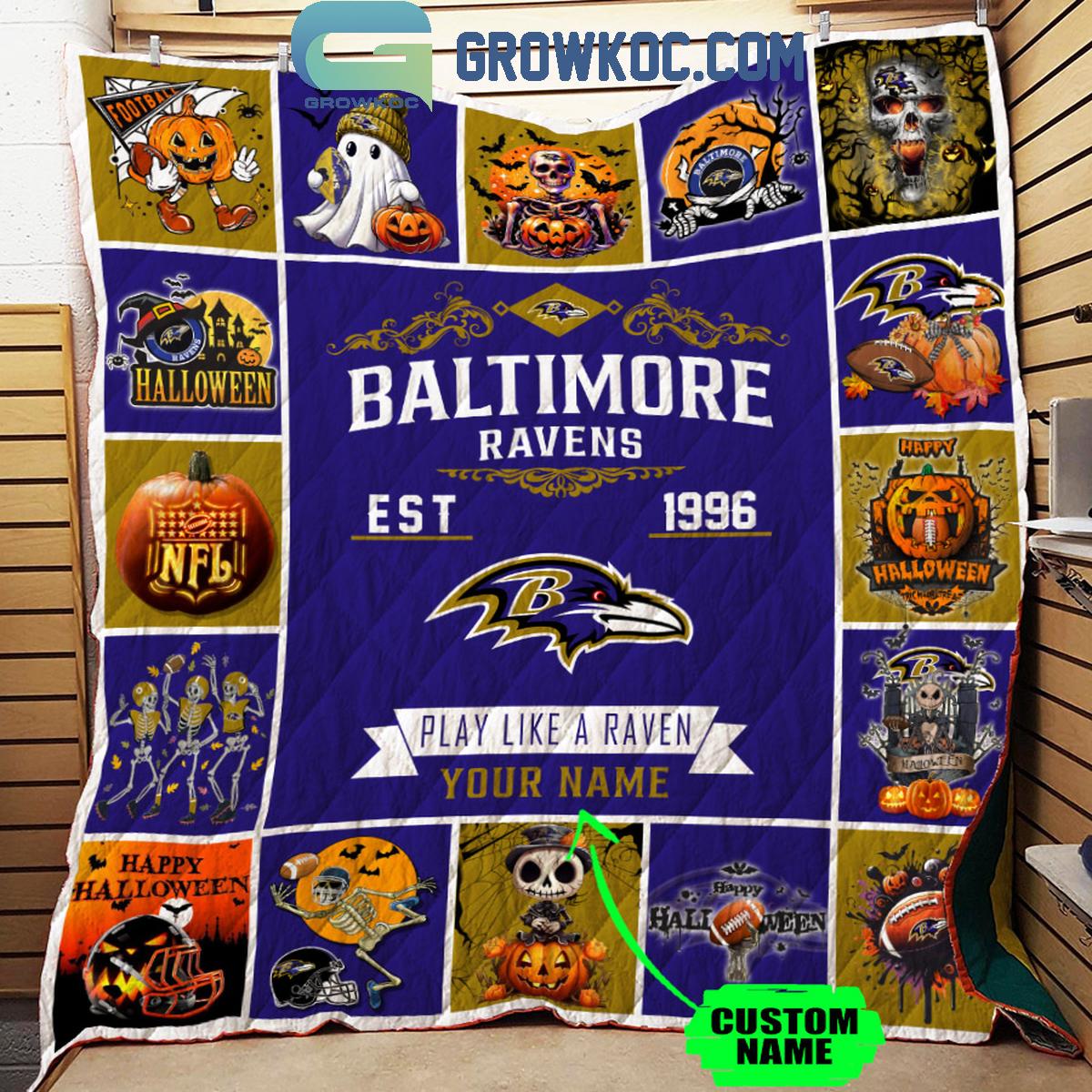 Baltimore Ravens Play Like A Raven Est. 1996 Personalized Fleece Blanket Quilt 1 Z4GFR