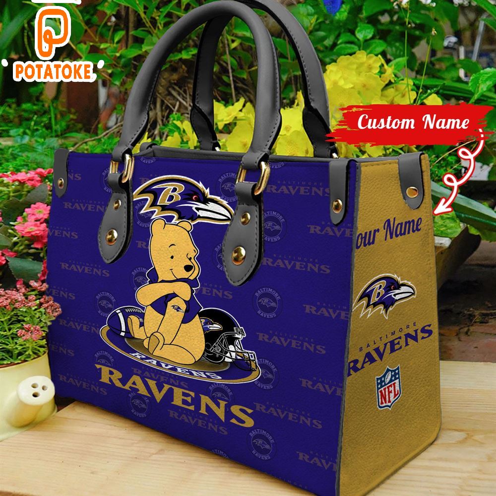 Baltimore Ravens Pooh Bear Women Leather Hand Bag