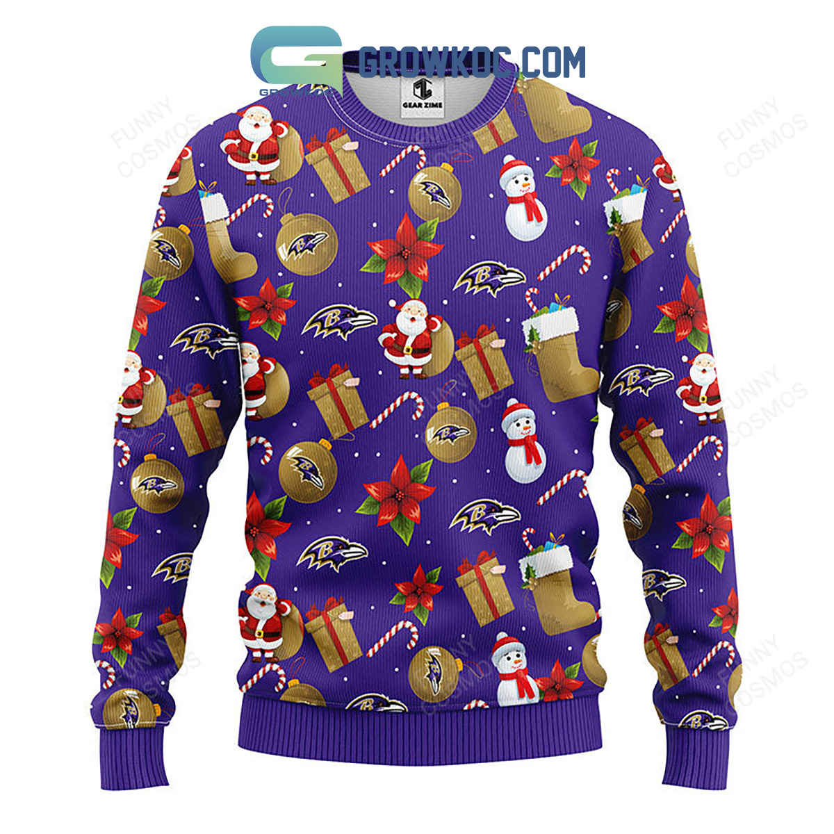 Baltimore Ravens Santa Claus Snowman Christmas Ugly Sweater2B1 MJpxU