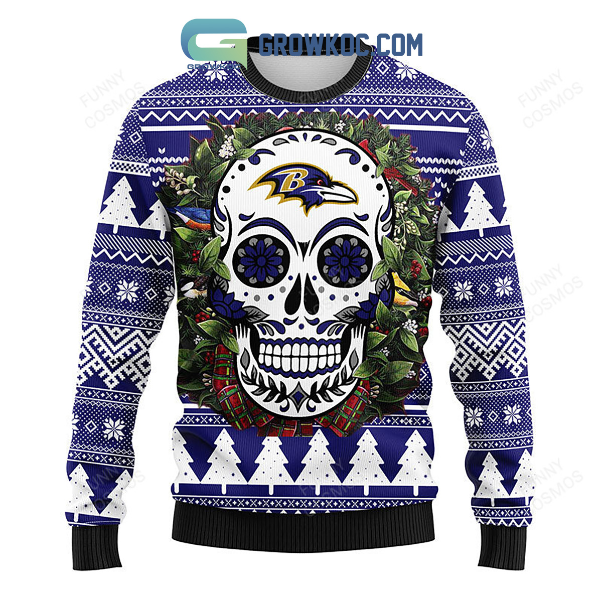 Baltimore Ravens Skull Flower Ugly Christmas Ugly Sweater2B1 iTf4u