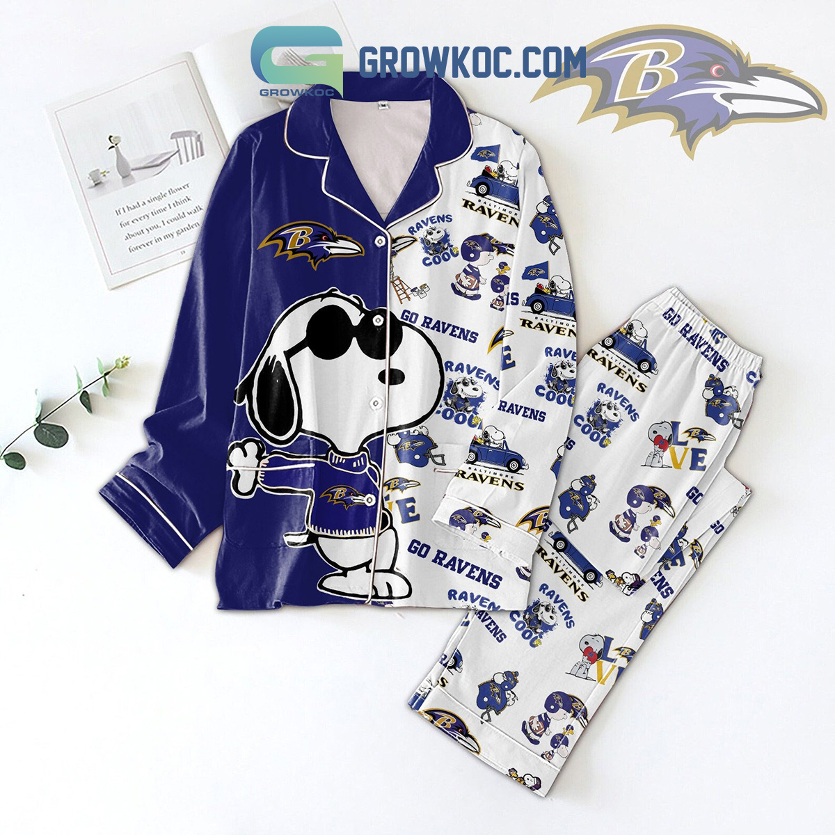 Baltimore Ravens Snoopy Peanuts Go Ravens Pajamas Set2B1 nY2gx