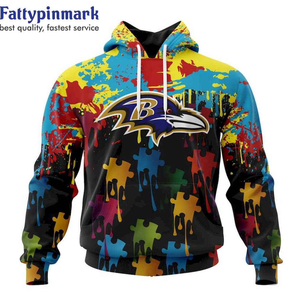 Baltimore Ravens Special Autism Awareness Custom Name Hoodie 3D All Over Prints NFL Gift for Fans 1