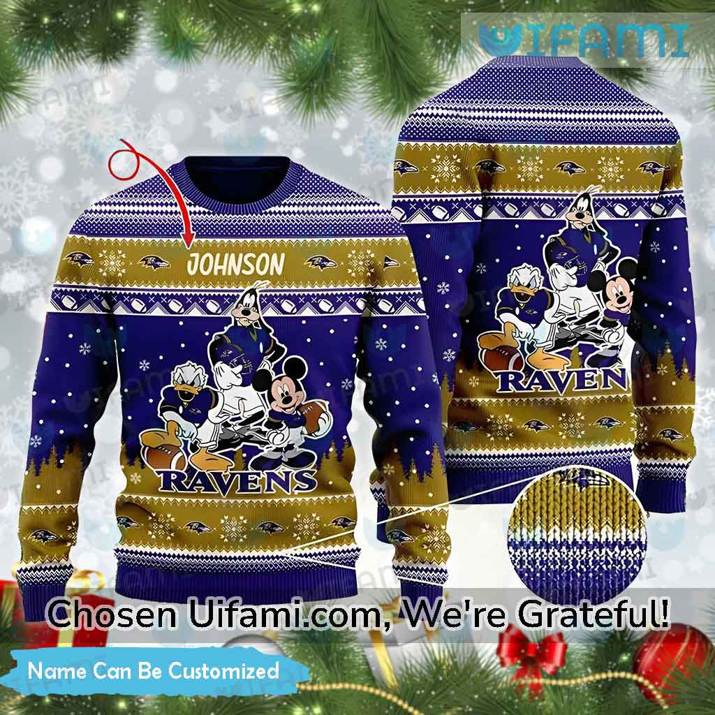 Baltimore Ravens Ugly Sweater Custom Mickey Goofy Donald Gift For Ravens Fans Best selling