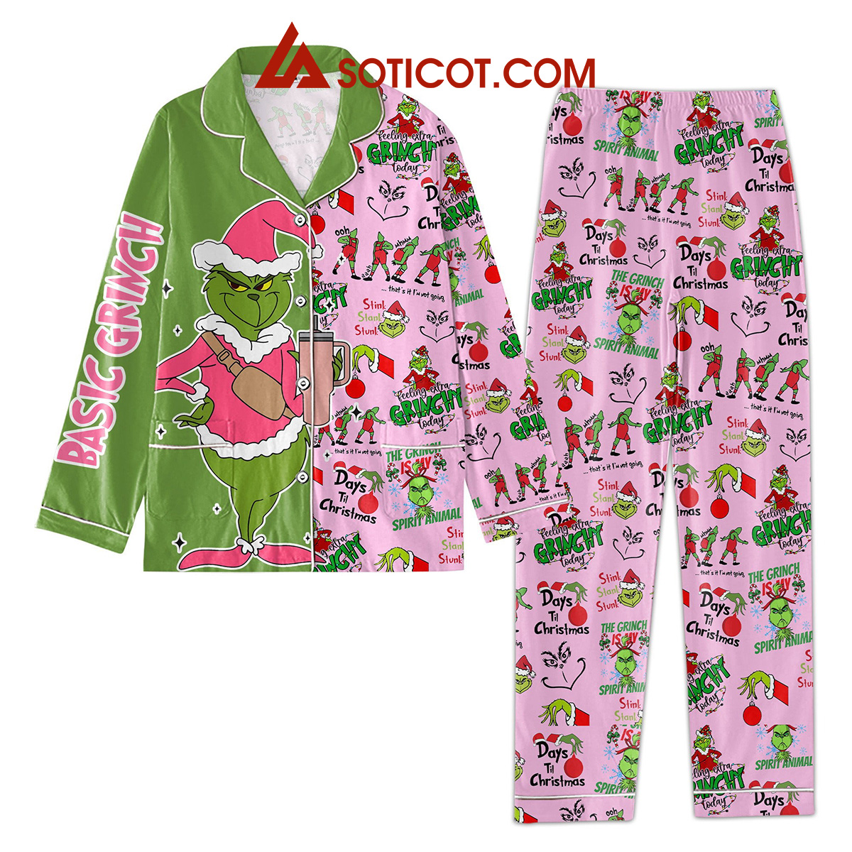 Basic Grinch Days Til Christmas Pajamas Set2B1 4y7ad