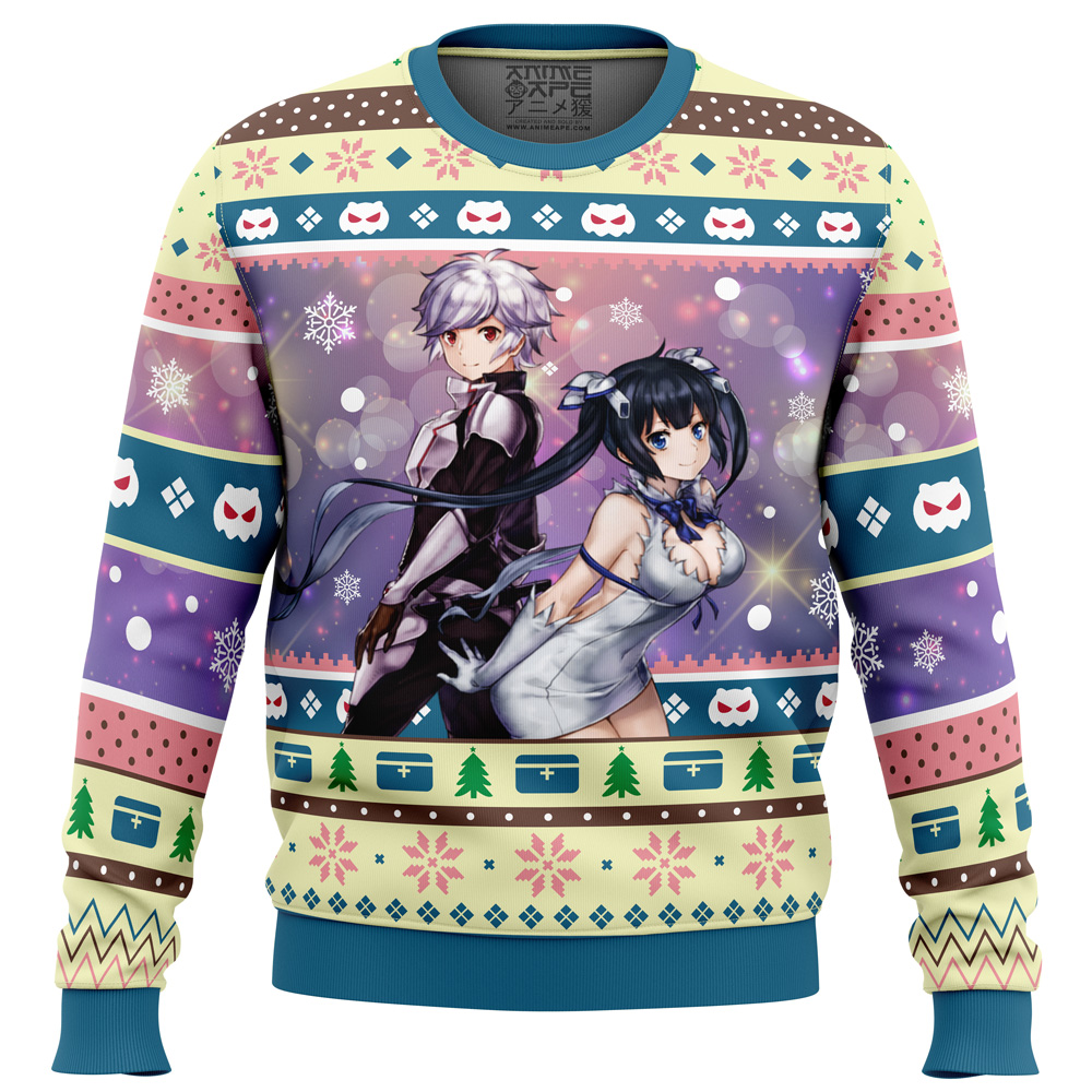 Bell and Hestia Danmachi Ugly Christmas Sweater FRONT mockup