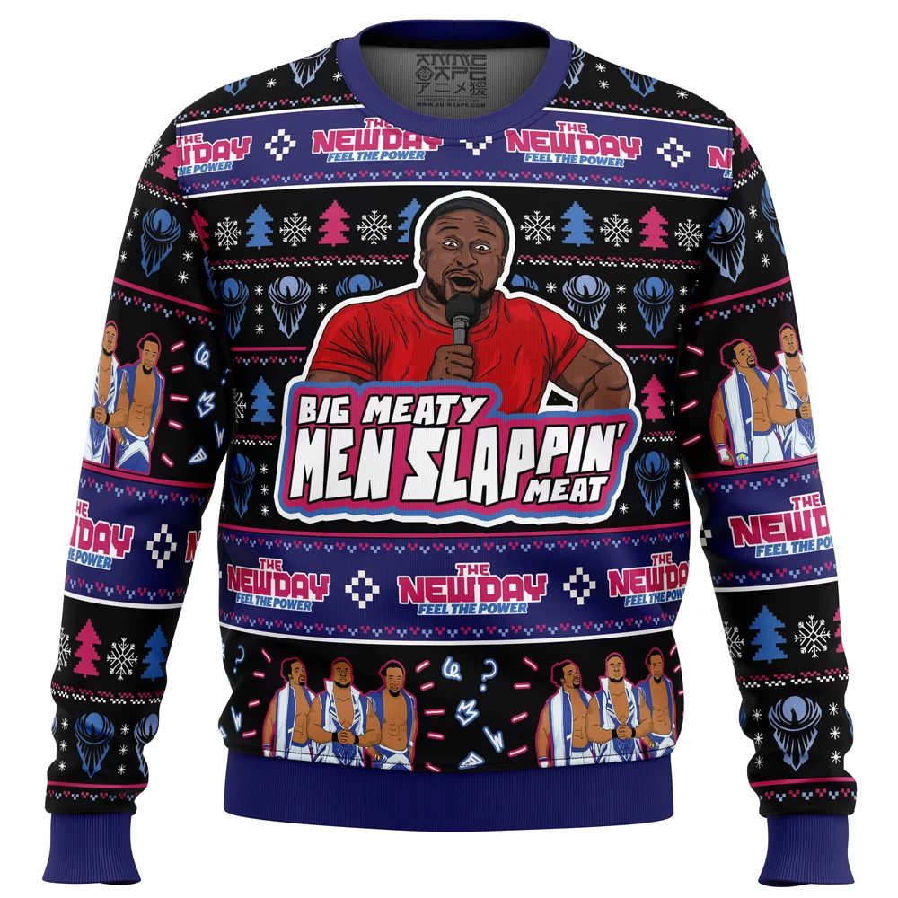 Big Meaty Men Slappin Meat PC Ugly Christmas Sweater FRONT mockup