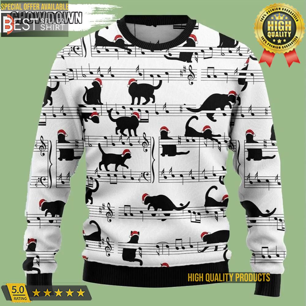 Black Cat Christmas Music Cat Ugly Christmas Sweater Christmas Gifts Dad Gifts Cat Mom 1