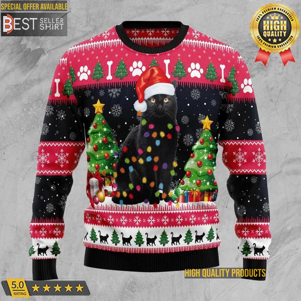 Black Cat Light Ugly Christmas Sweater Christmas Gifts Dad Gifts Cat Mom 1