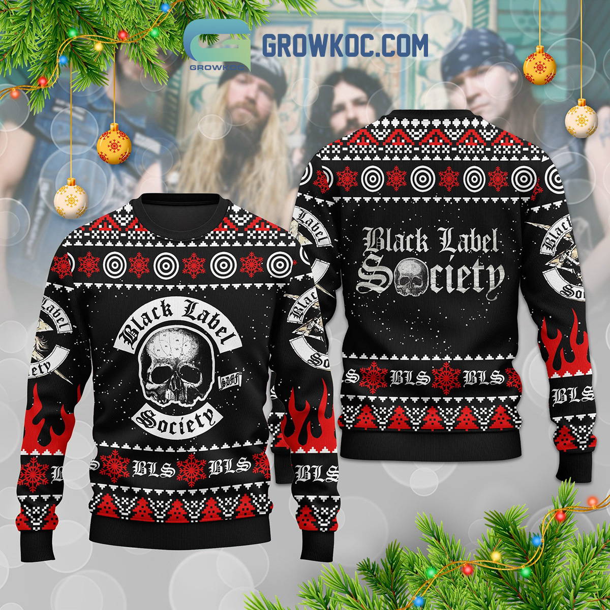 Black Label Society BLS Full Black Christmas Winter Holidays Ugly Sweater2B1 ofXcc