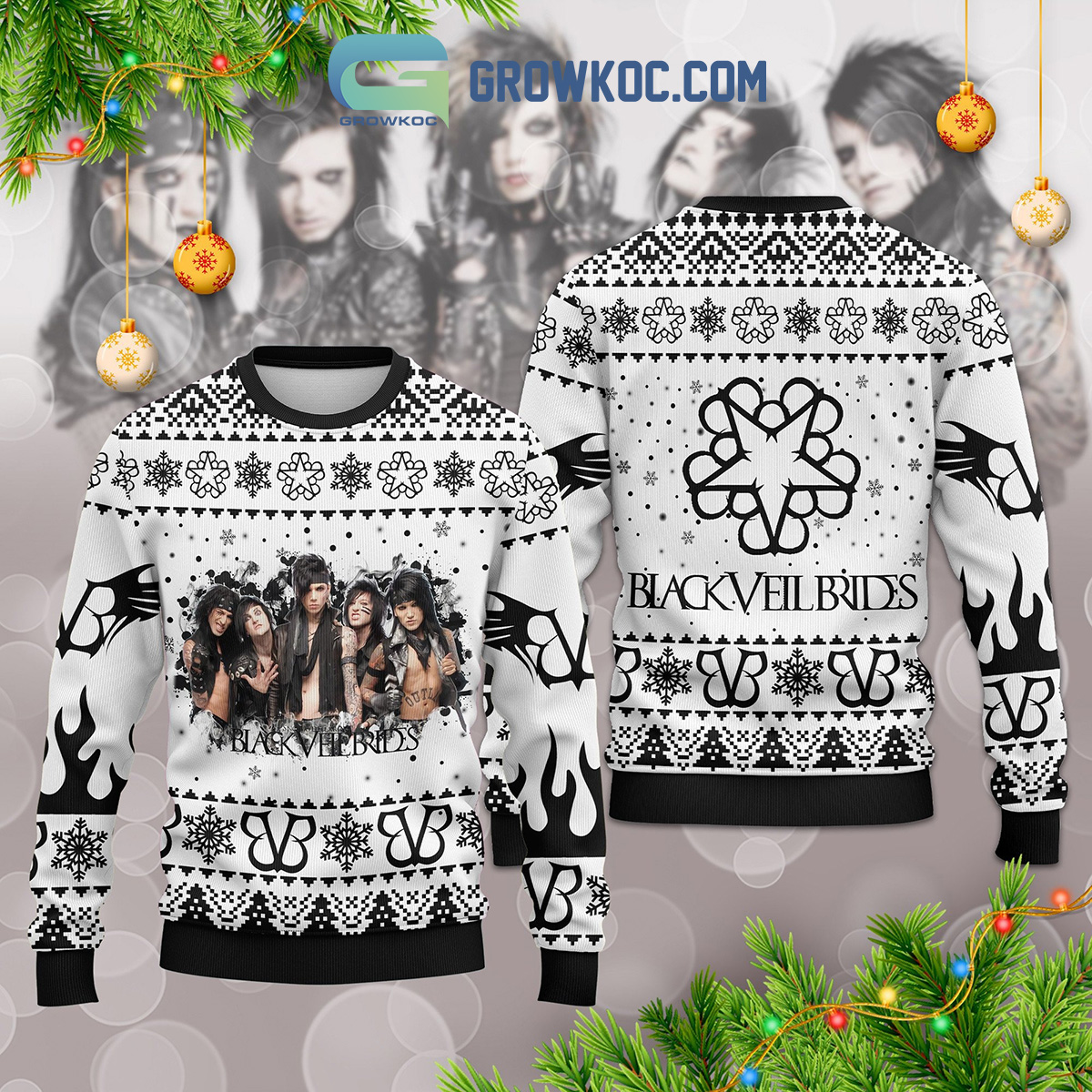 Black Veil Brides BVB Biersack Jinxx Gothic Rock band Christmas Winter Holidays Ugly Sweater2B1 pdFIc