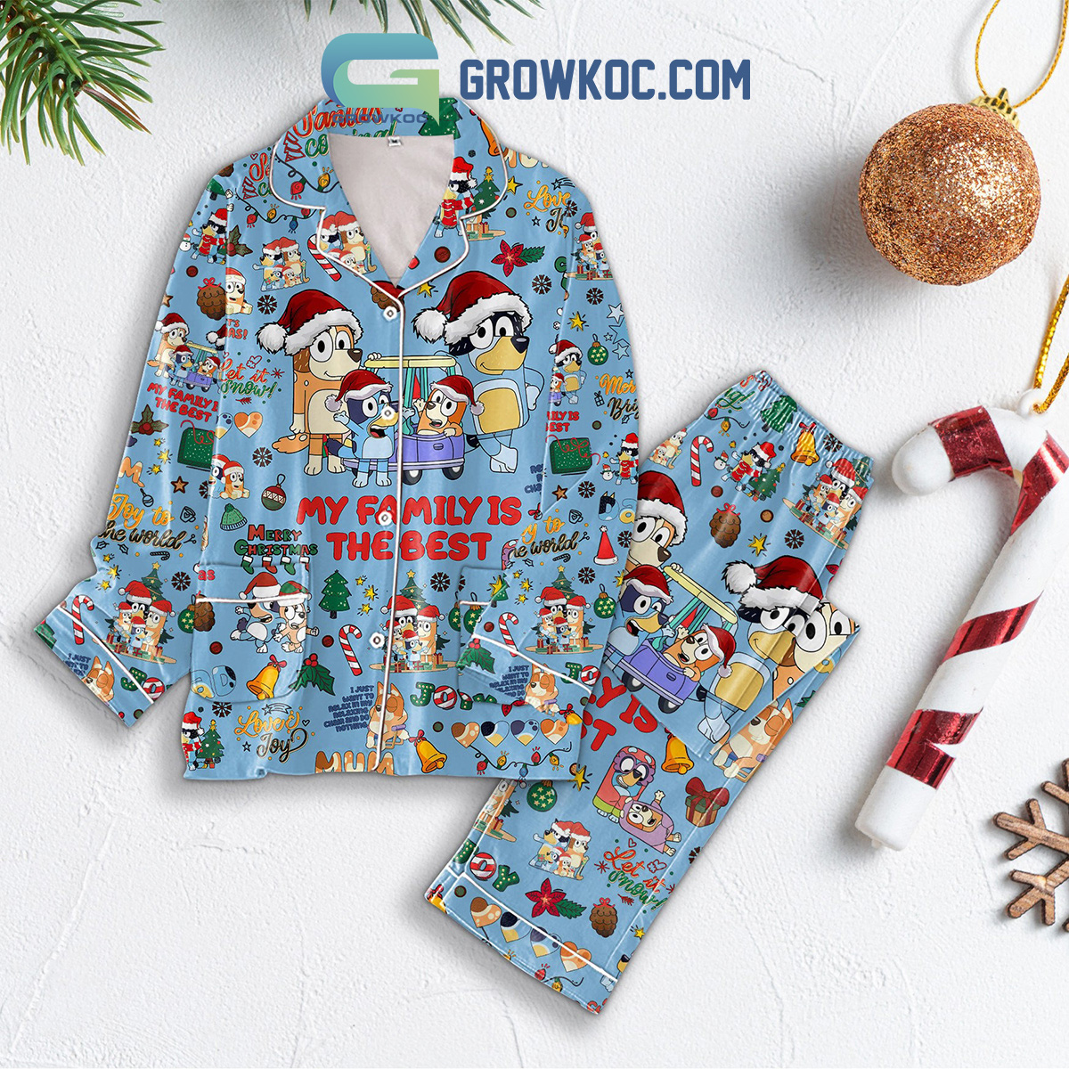 Bluey My Family Is The Best Merry Christmas Pajamas Set2B1 HZ2uL