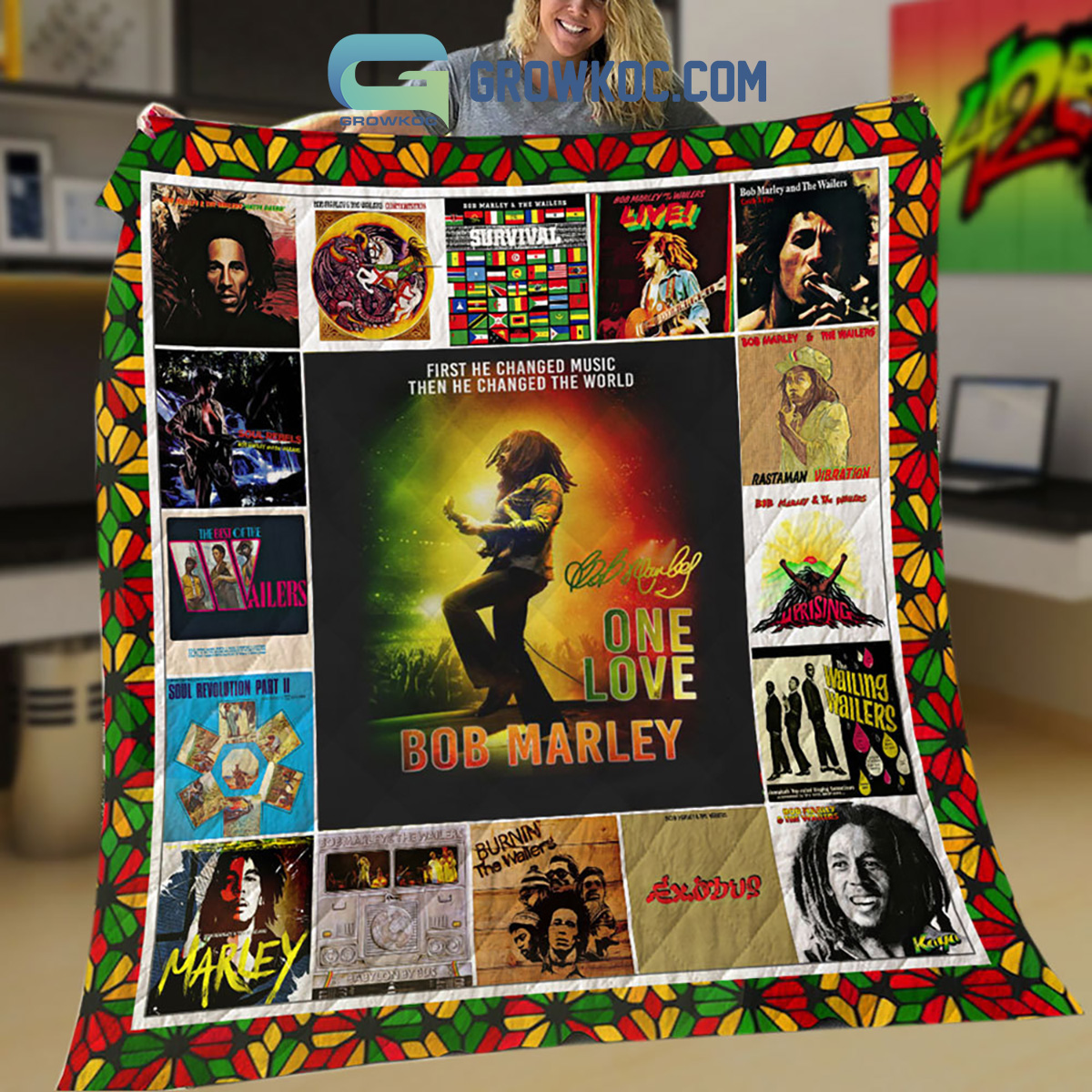 Bob Marley One Love First He Changed Music Then He Changed The World Fleece Blanket Quilt2B1 gSu8O