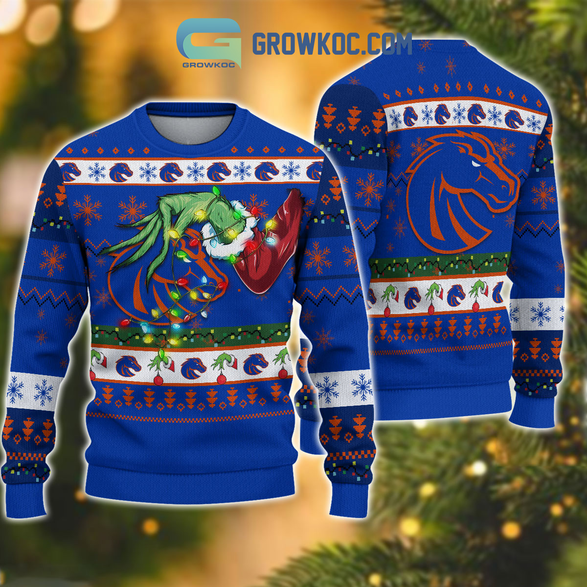 Boise State Broncos NCAA Grinch Christmas Ugly Sweater2B1 RL5iP