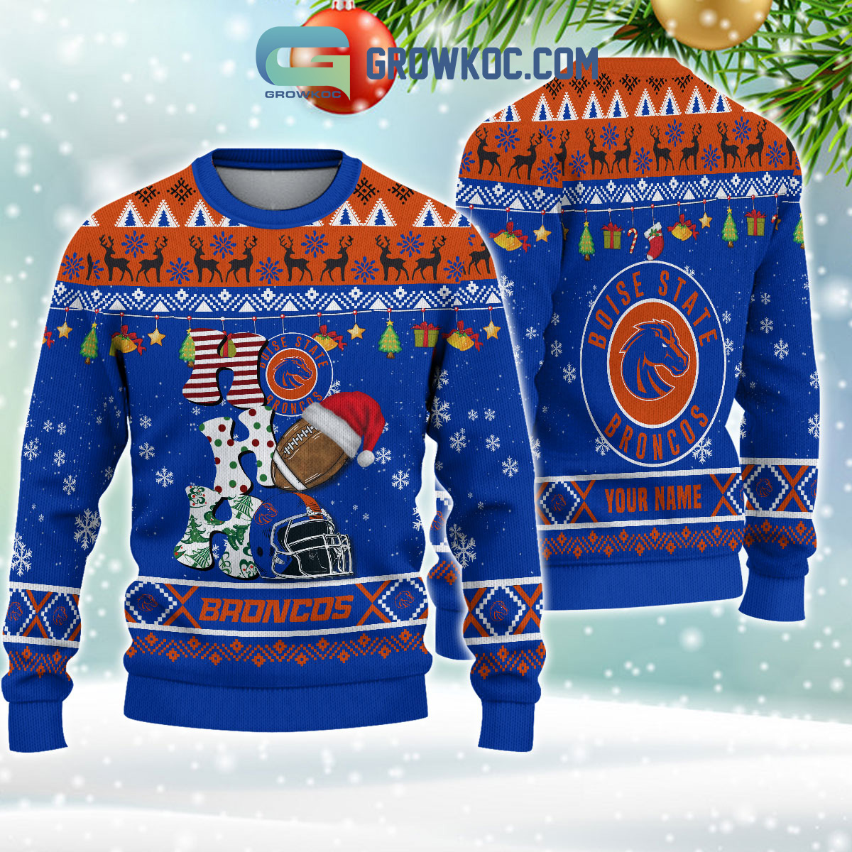 Boise State Broncos NCAA Ho Ho Ho Snow Christmas Personalized Ugly Sweater2B1 Fr42G