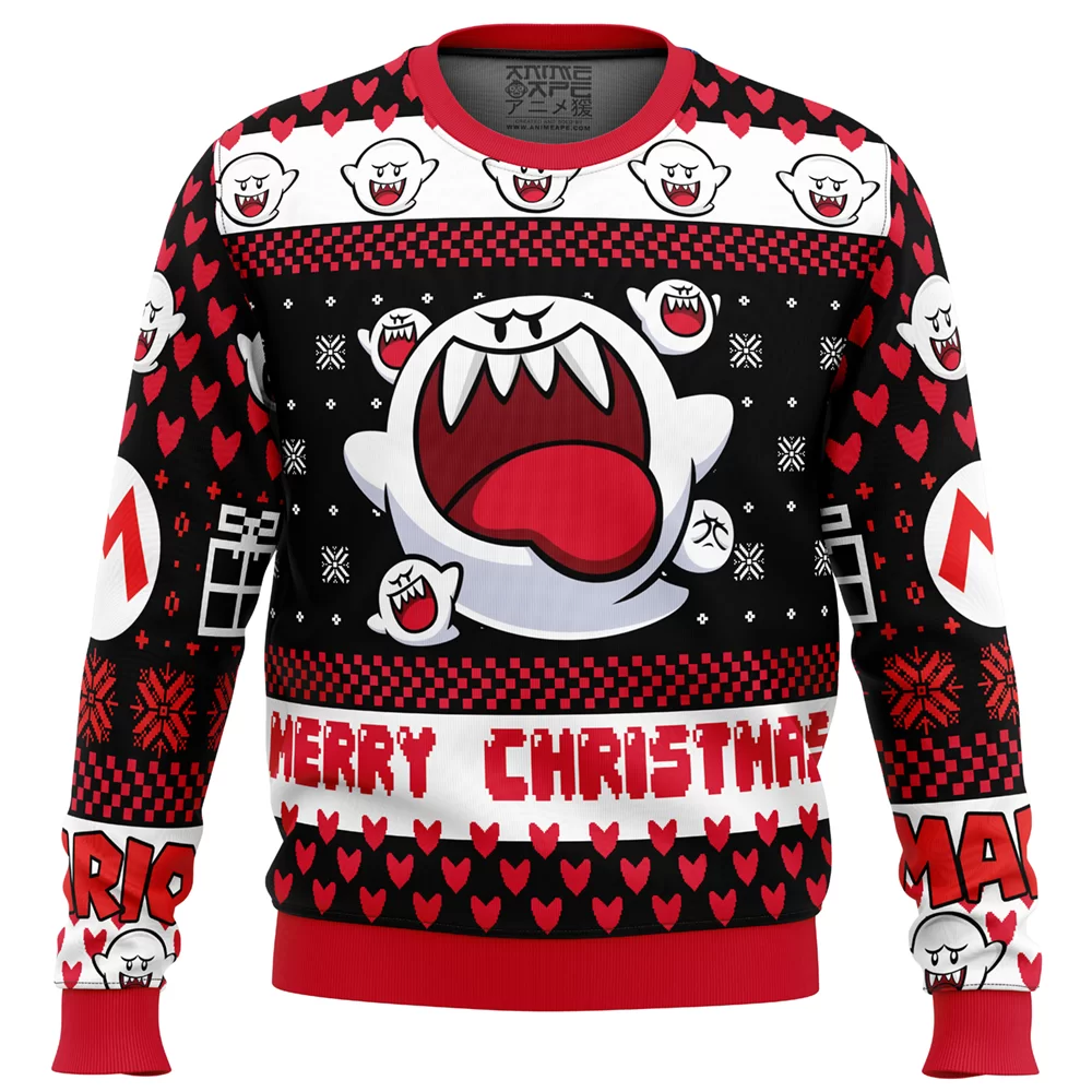 Boo Super Mario Bros Ugly Christmas Sweater FRONT mockup