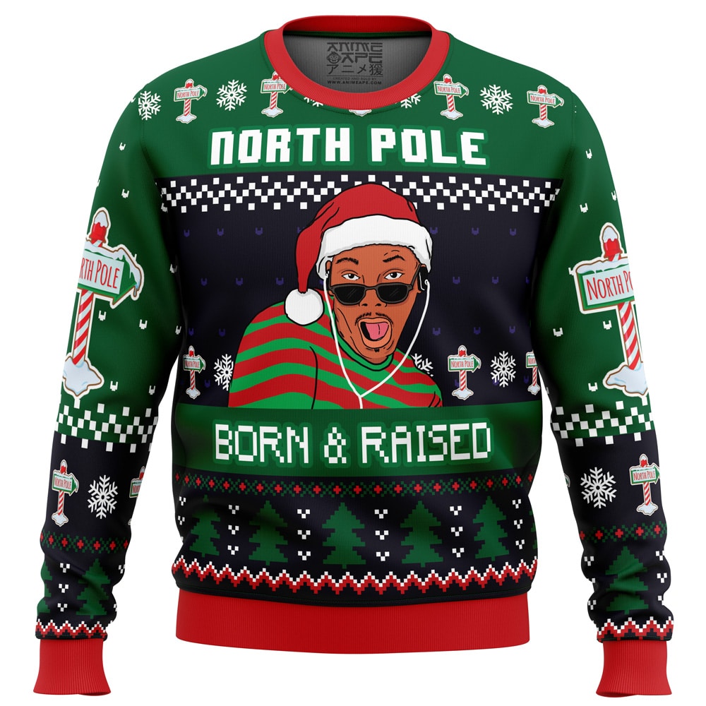 Born and Raised Fresh Prince of Bel Air PC Ugly Christmas Sweater front mockup