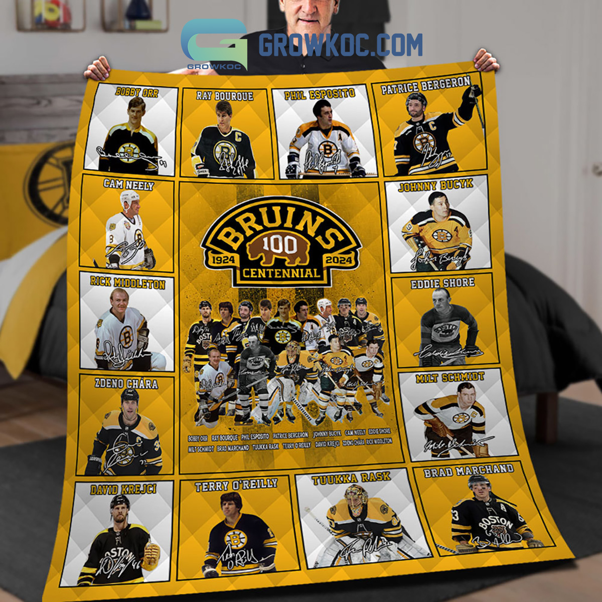 Boston Bruins 100 Centennial Fleece Blanket Quilt2B1 704Tm