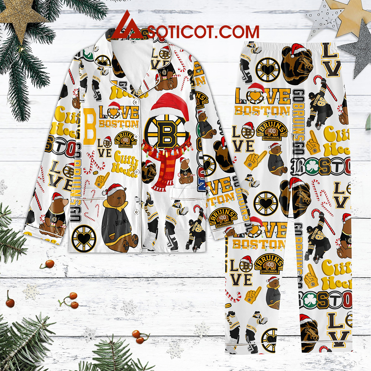 Boston Bruins 100 Years Christmas Pajamas Set2B1 6po7Y