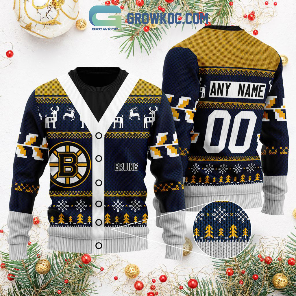 Boston Bruins Supporter Custom Name Number Christmas Holiday Ugly Sweater2B0 WHzzF