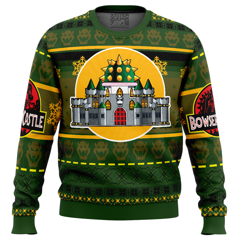 Bowser Castle Super Mario Bros Ugly Christmas Sweater FRONT mockup