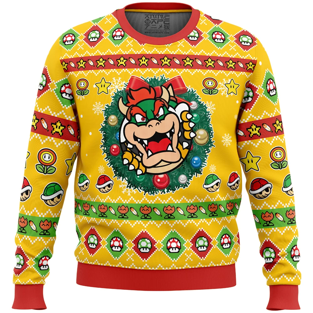 Bowser Super Mario Bros Ugly Christmas Sweater FRONT mockup