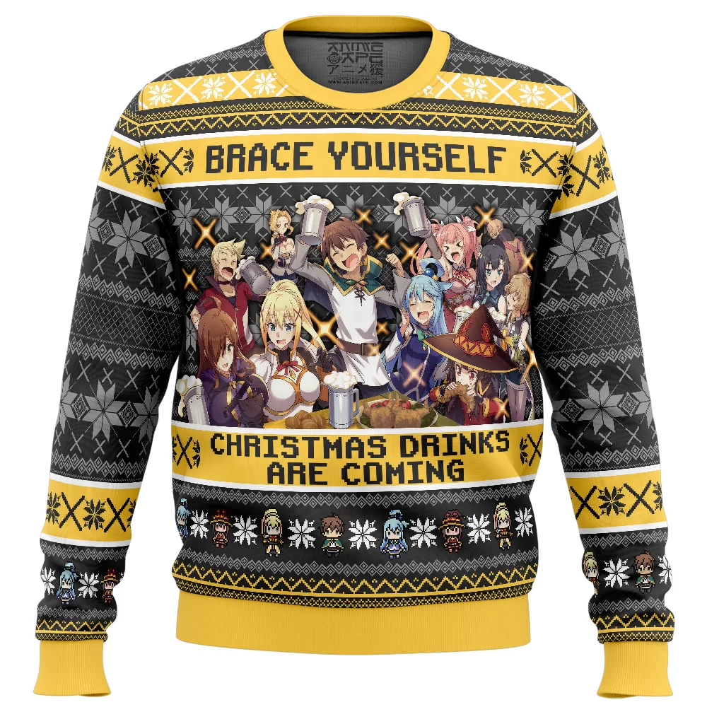 Brace Yourself Konosuba Ugly Christmas Sweater FRONT mockup