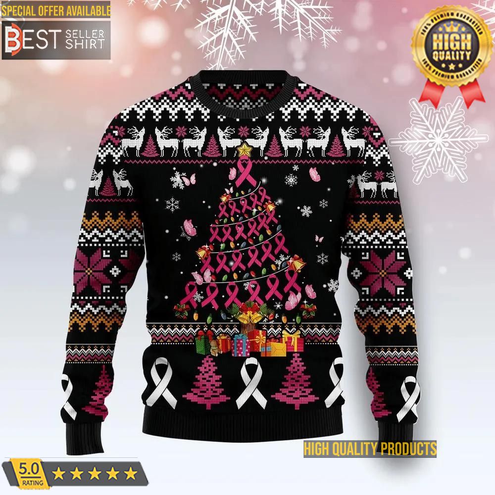 Breast Cancer Awareness Christmas Tree Christmas Ugly Christmas Sweater Christmas Gifts Dad Gifts 1