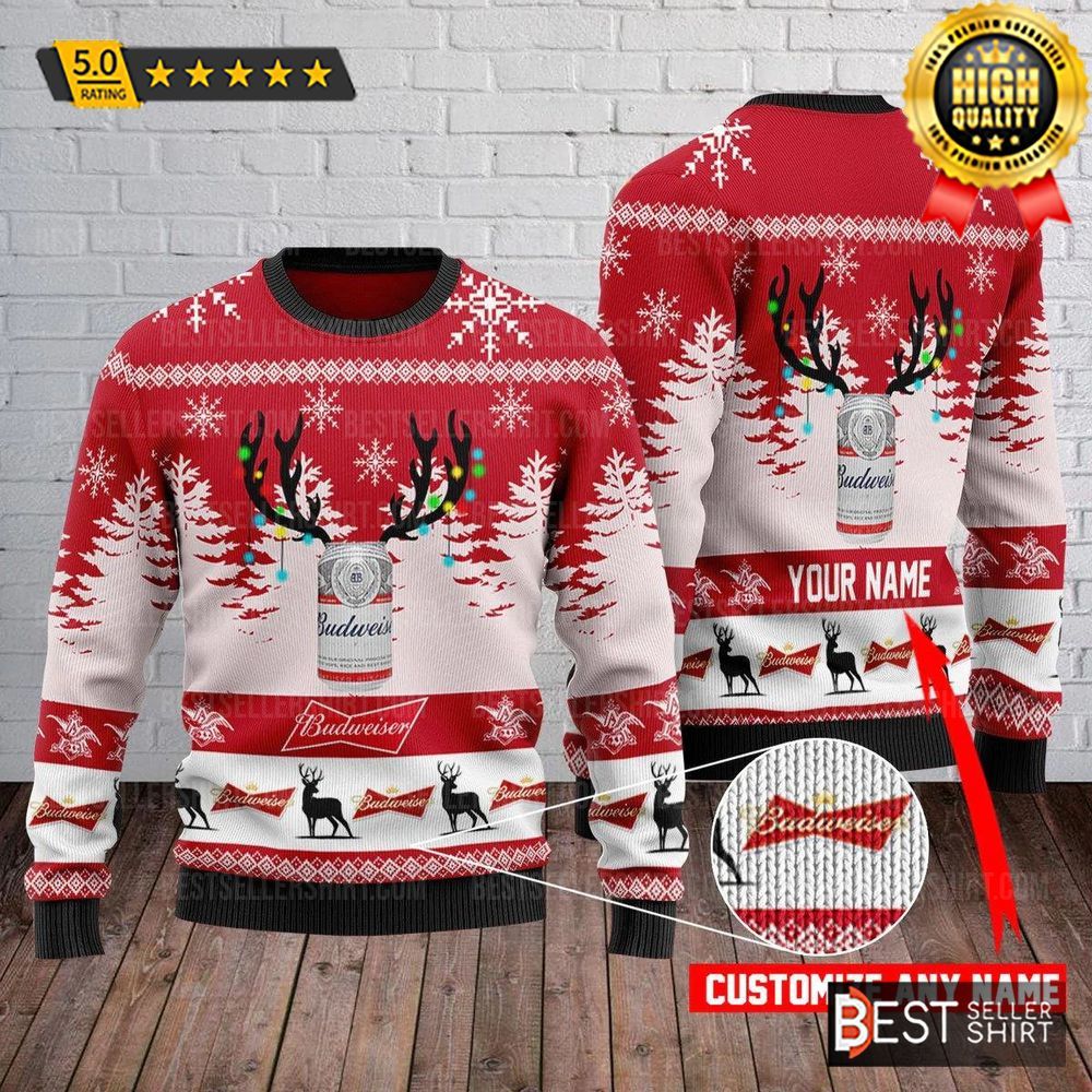 Budweiser Beer Logos Deer Light Ugly Sweater Personalized Sweater