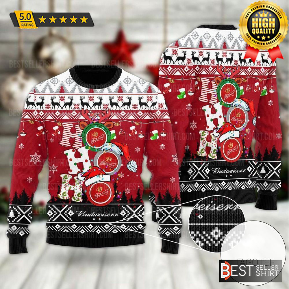 Budweiser Beer Logos Ho Ho Ho Funny Ugly Sweater