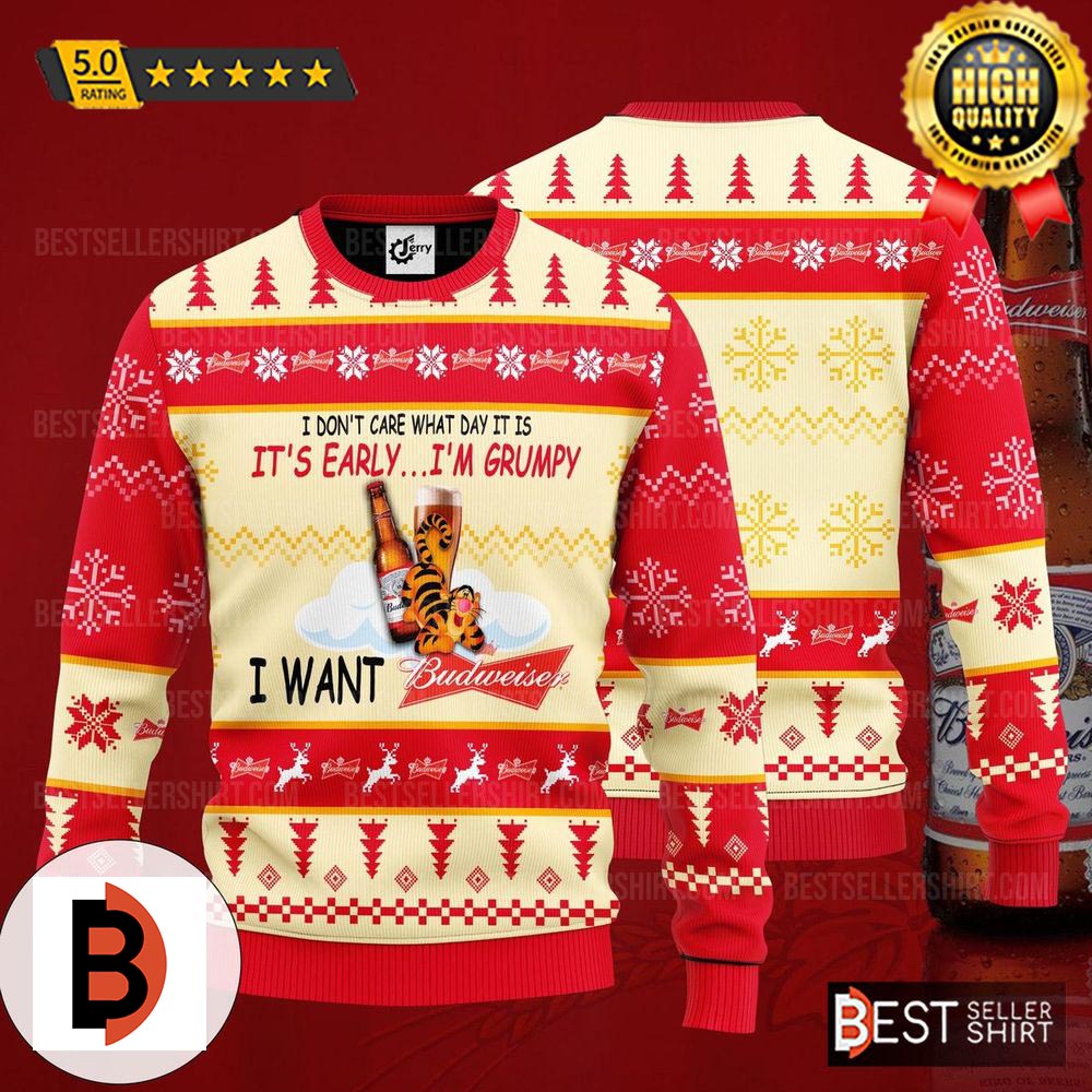 Budweiser Beer Logos I Dont Care Funny Ugly Sweater