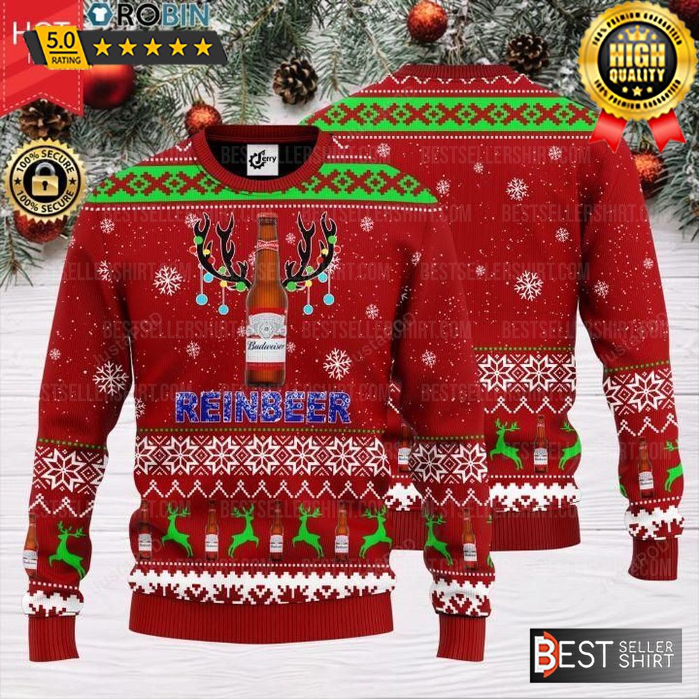 Budweiser Beer Logos Reinbeer Ugly Sweater