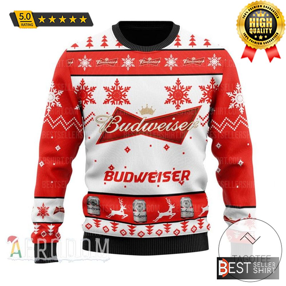 Budweiser Beer Logos Snow Flakes Ugly Sweater