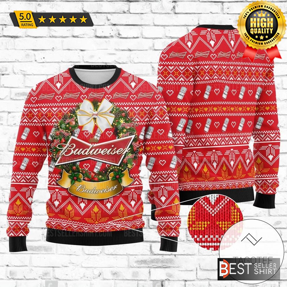 Budweiser Beer Logos Wreath Christmas Christmas Ugly Sweater