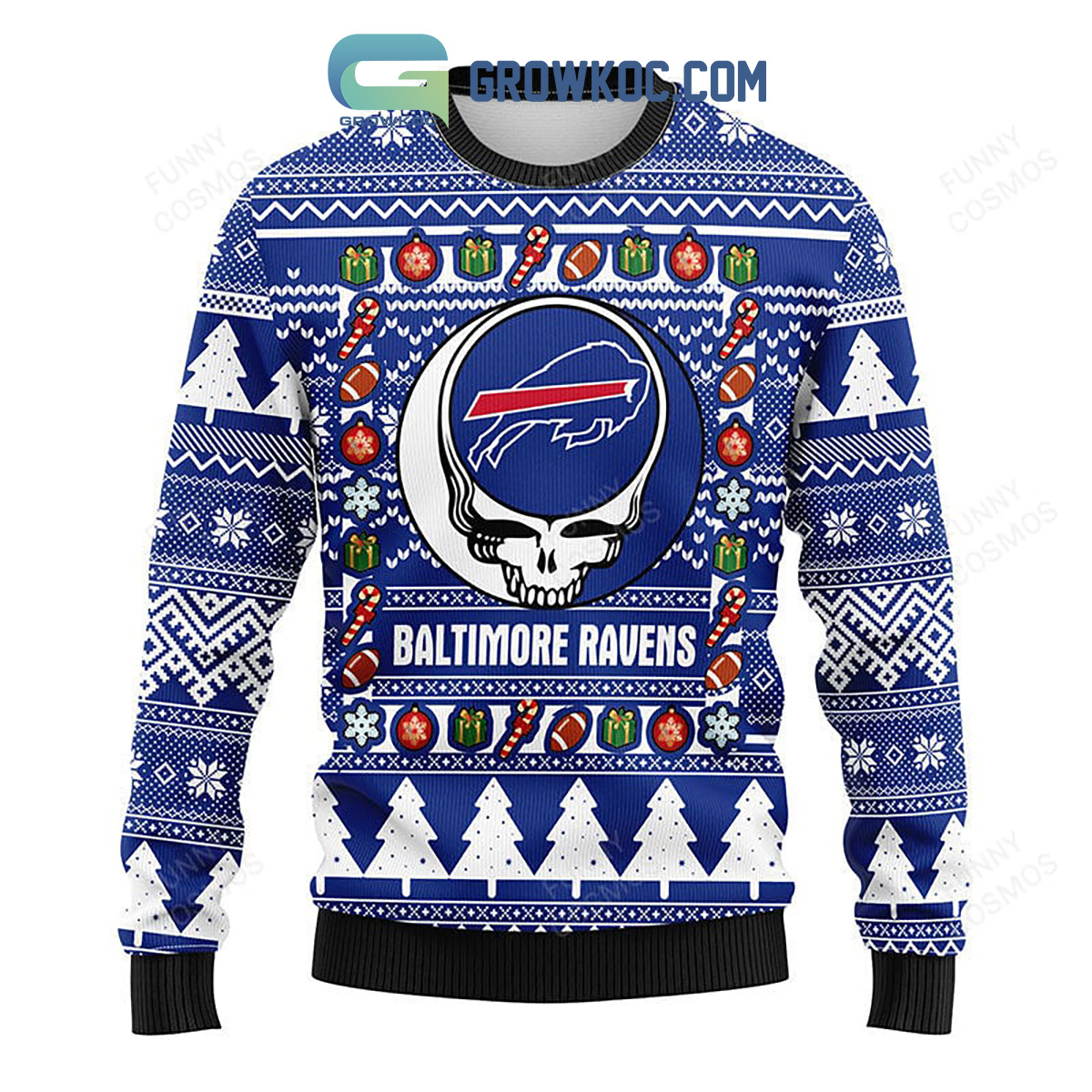 Buffalo Bills Grateful Dead Ugly Christmas Fleece Sweater2B1 TxMIH