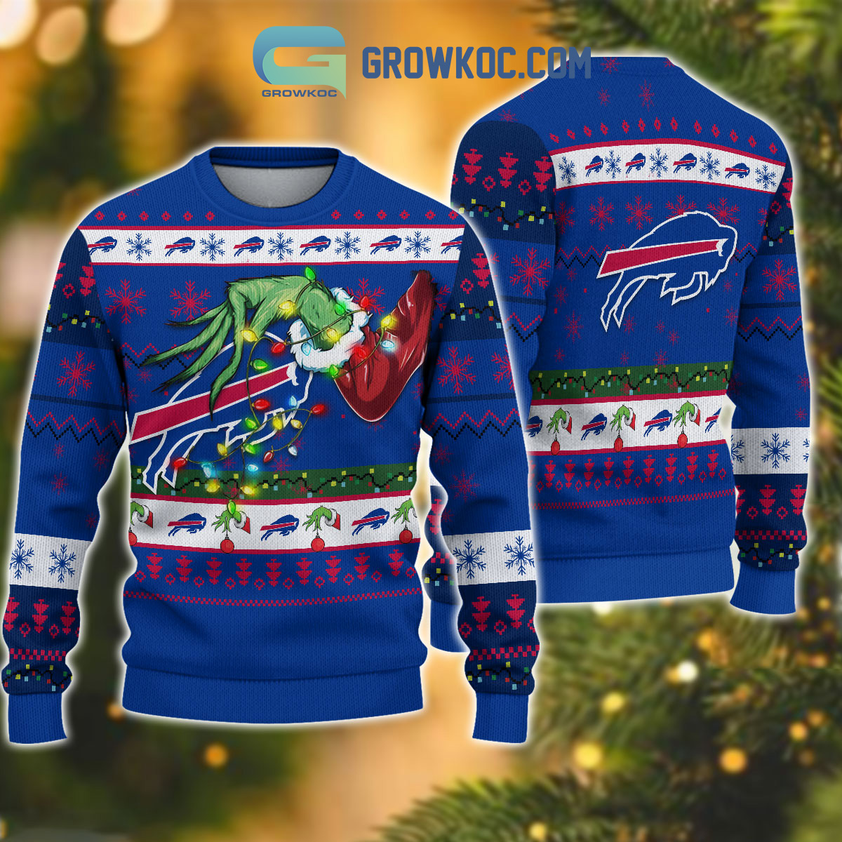 Buffalo Bills NFL Grinch Christmas Ugly Sweater2B1 t22HY