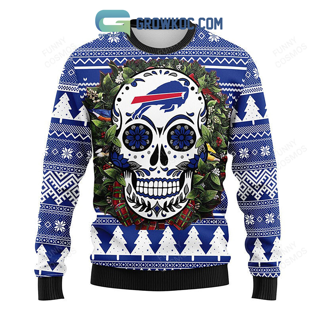 Buffalo Bills Skull Flower Ugly Christmas Ugly Sweater2B1 smi9g