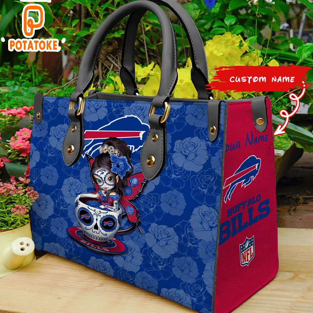 Buffalo Bills Sugar Skull Girl Women Leather Hand Bag