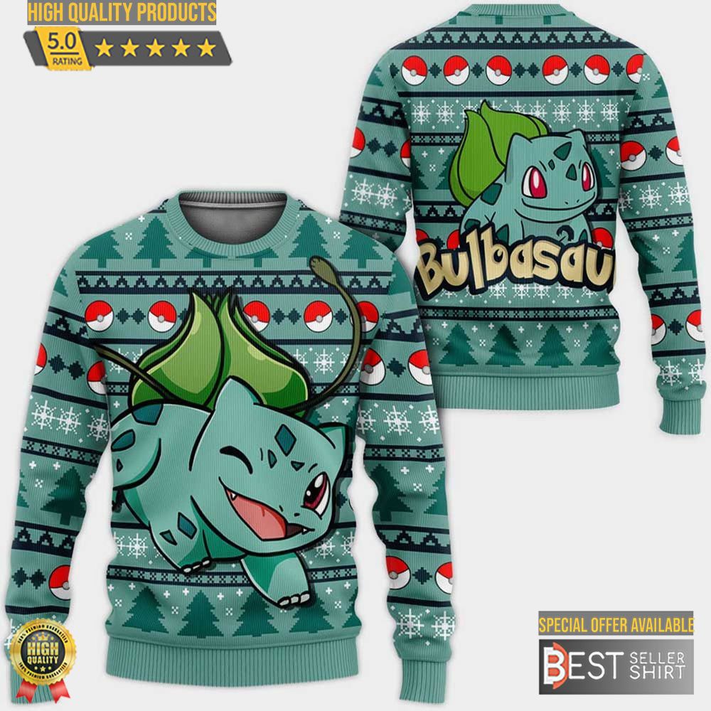 Bulbasaur Pocket Monster Ugly Christmas Sweatshirt Bulbasaur Anime Christmas Sweater Christmas Gifts 1