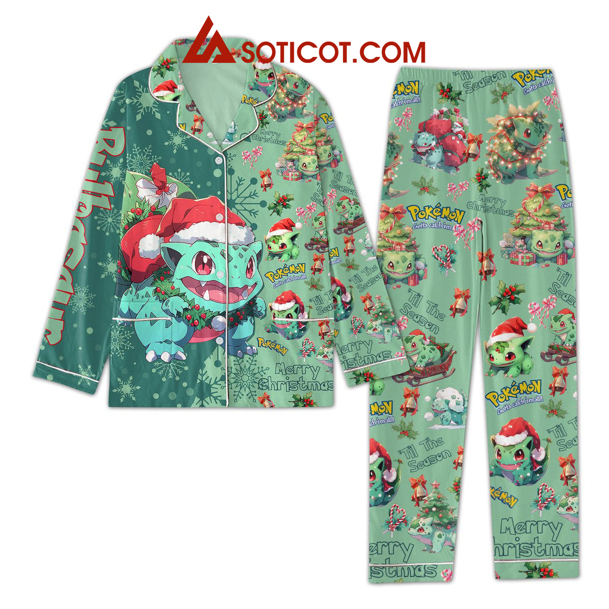 Bulbasaur Pokemon Merry Christmas Pajamas Set2B1 zDfxM