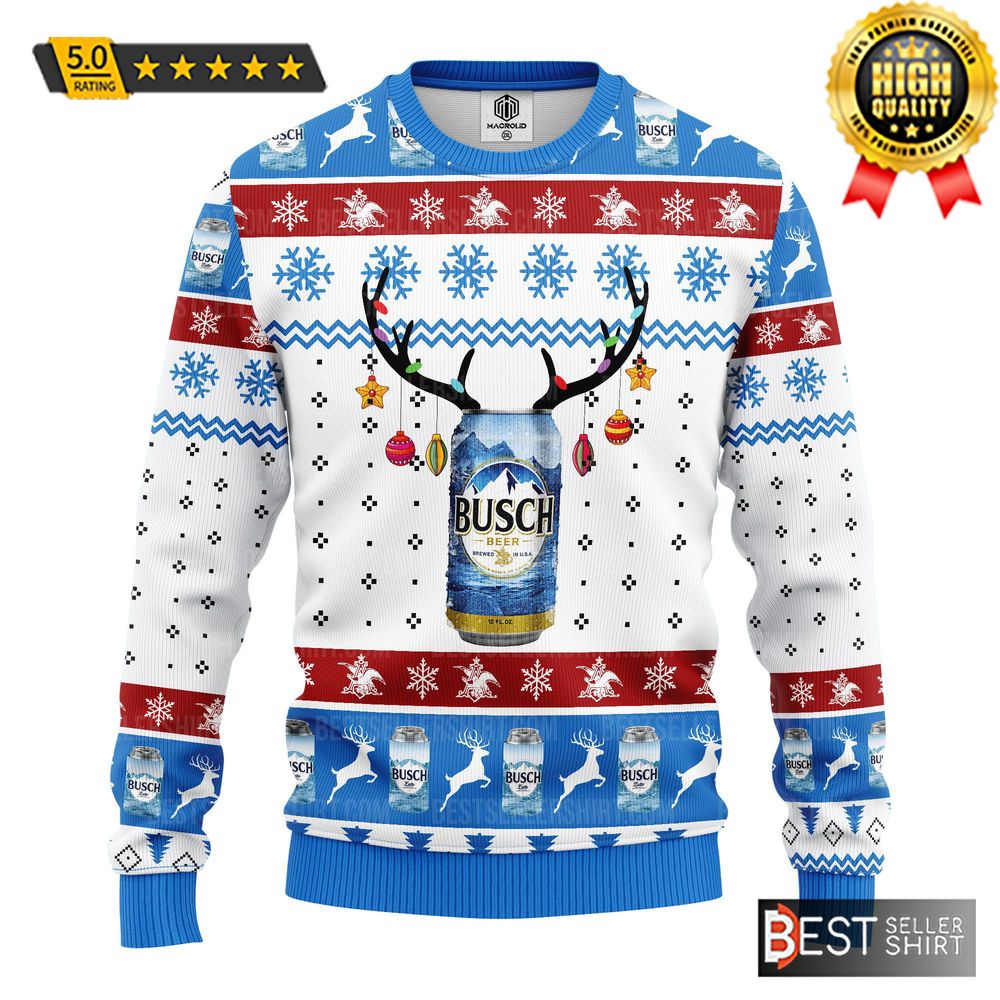 Busch Beer Logos Deer Head Light Christmas Ugly Sweater 1