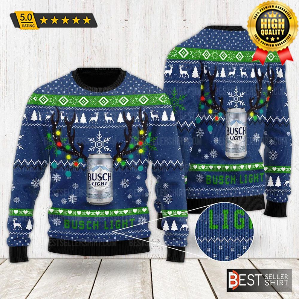 Busch Light Beer Logo Light Xmas Deer Christmas Ugly Sweater 1