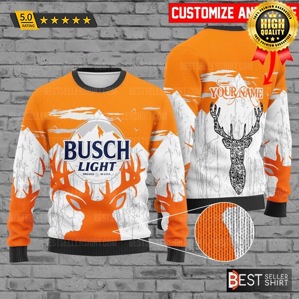 Busch Light Beer Logos Deer Christmas Personalized Ugly Sweater 1