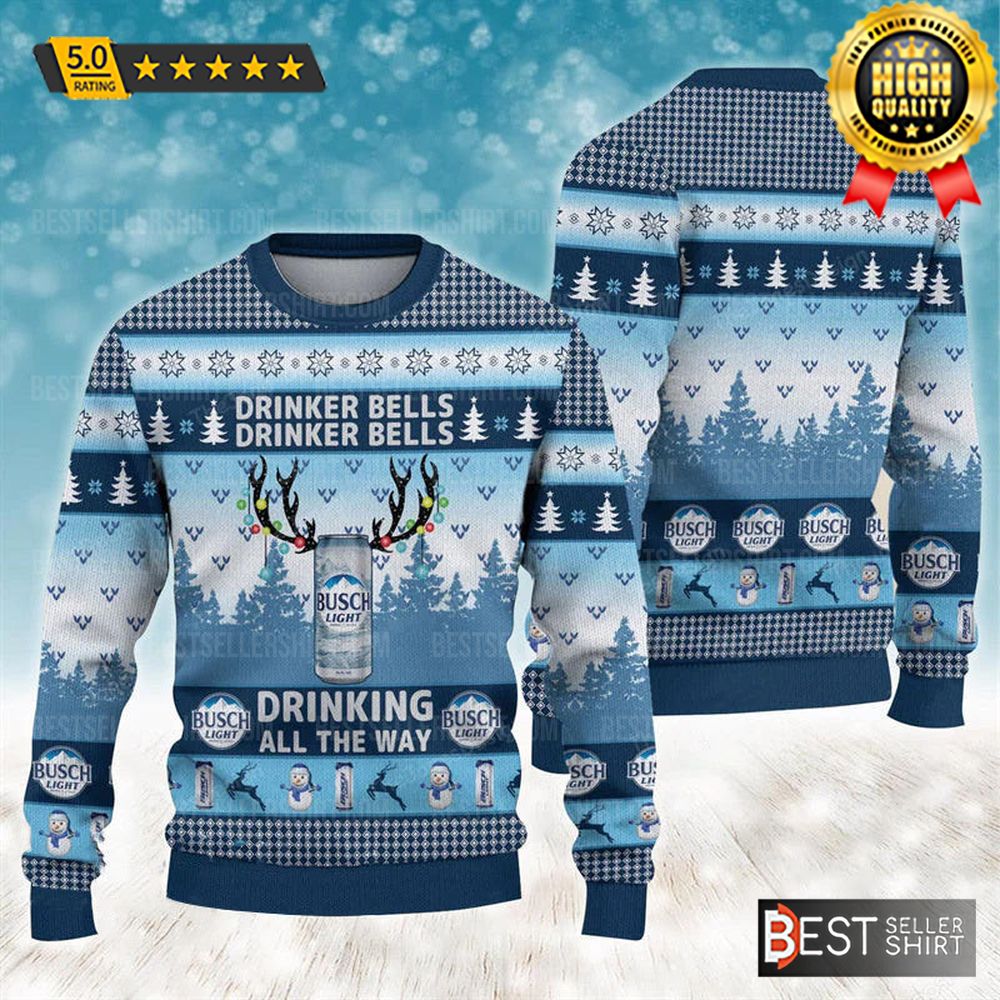 Busch Light Beer Logos Drinker Bells Christmas Ugly Sweater 1