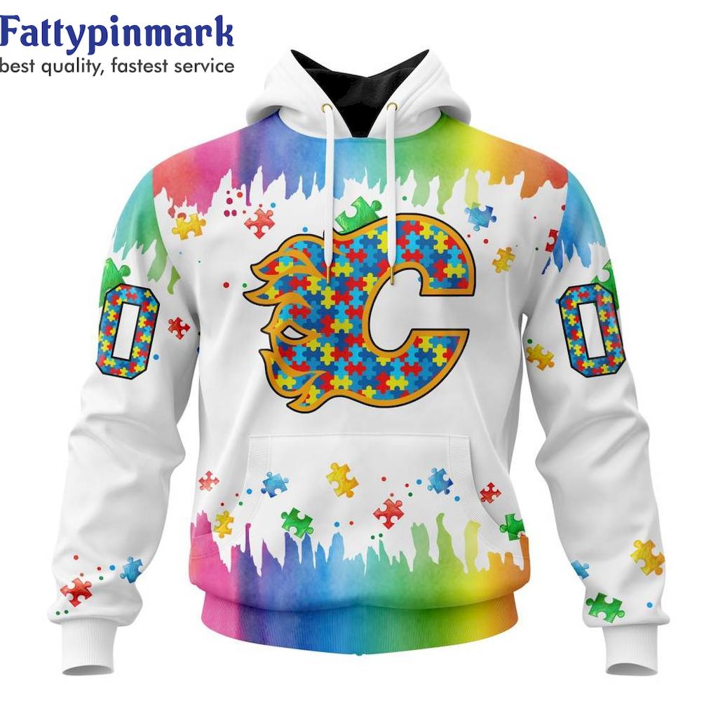 Calgary Flames Special Autism Awareness Custom Name Hoodie 3D All Over Prints NHL Hockey Gift for Fans 1