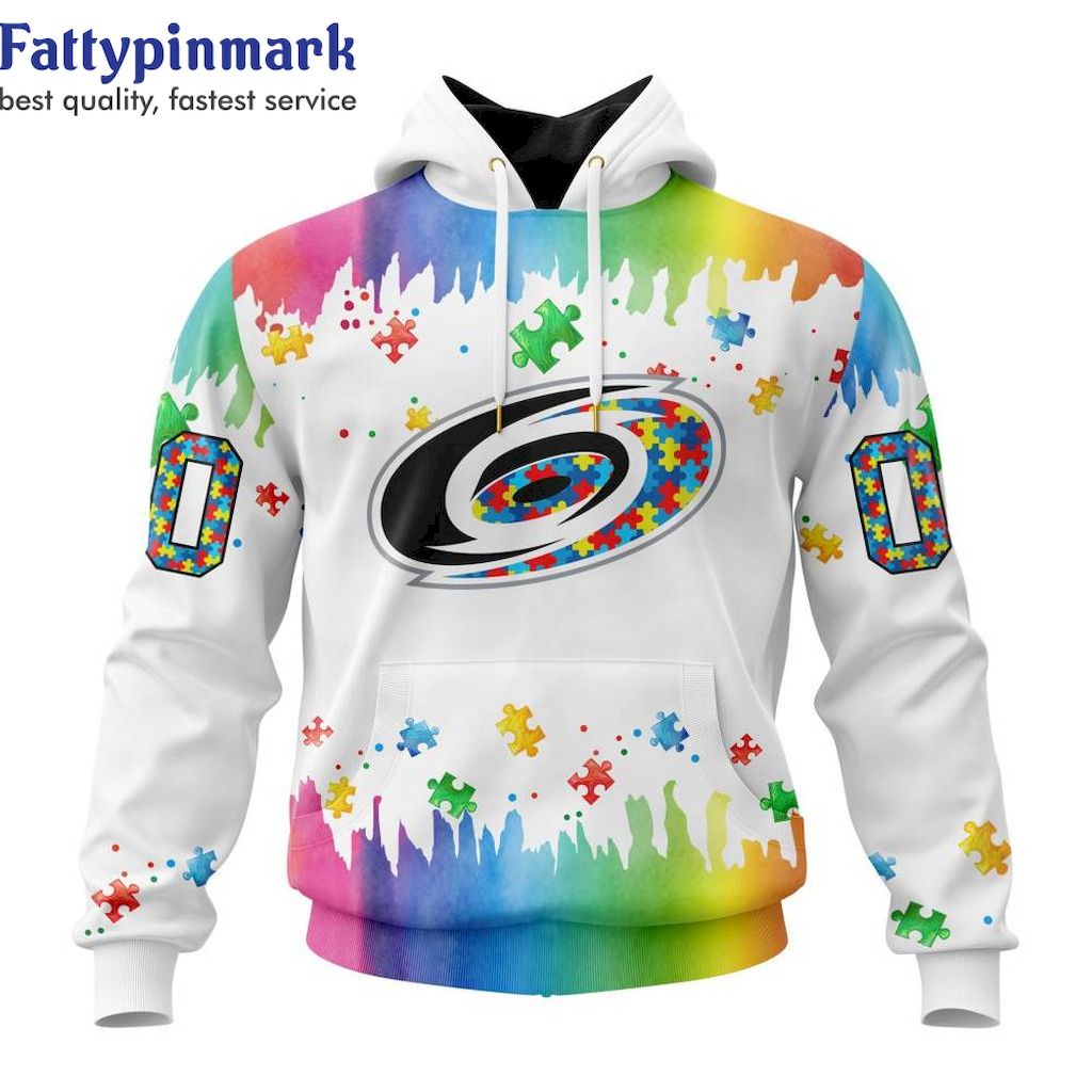 Carolina Hurricanes Special Autism Awareness Custom Name Hoodie 3D All Over Prints NHL Hockey Gift for Fans 1