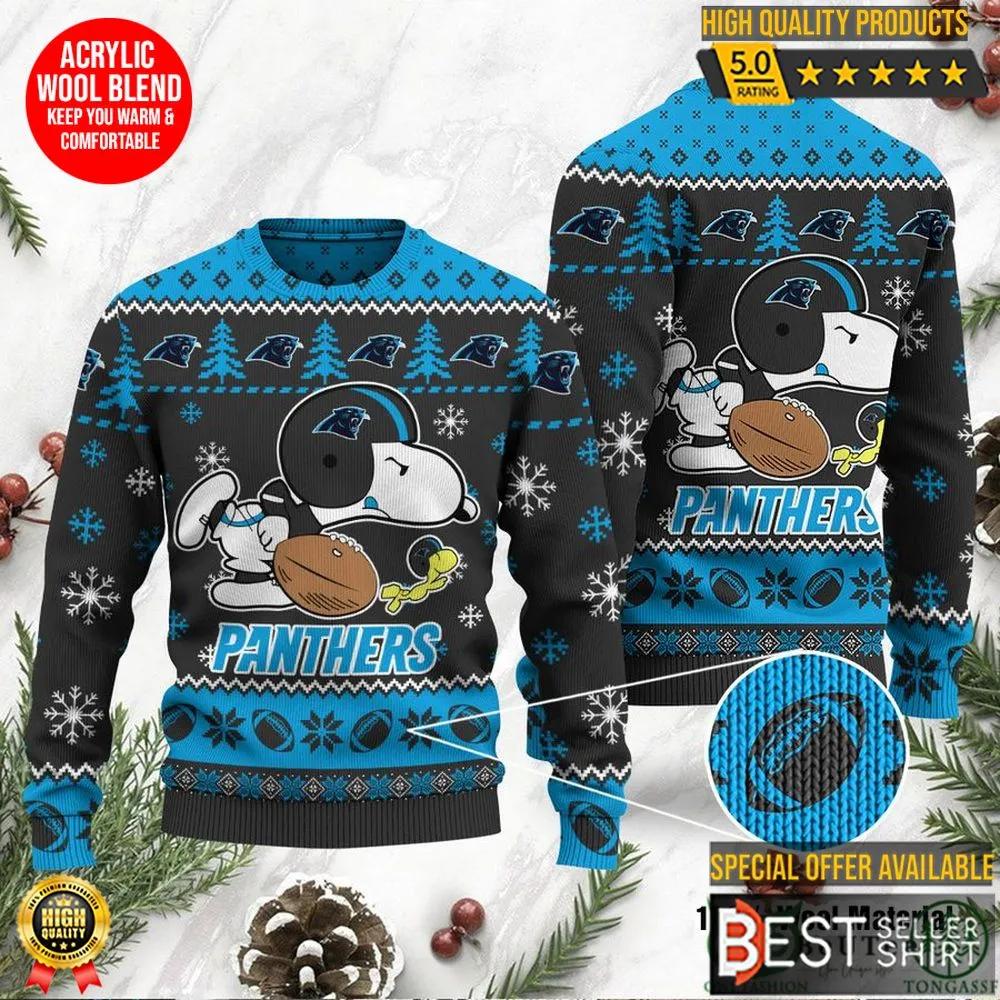 Carolina Panthers Logos American Football Snoopy Dog Christmas Ugly Sweater 1