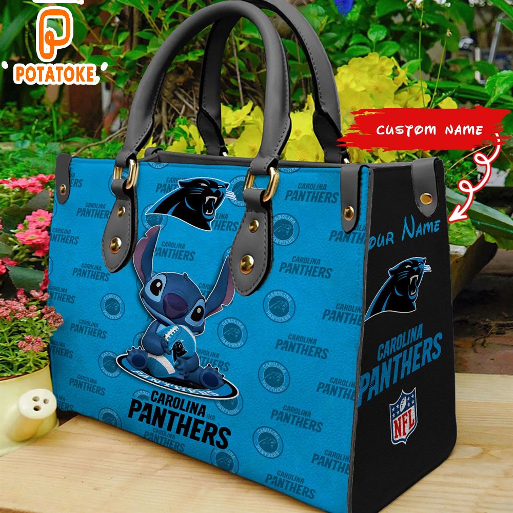 Carolina Panthers Stitch Women Leather Hand Bag