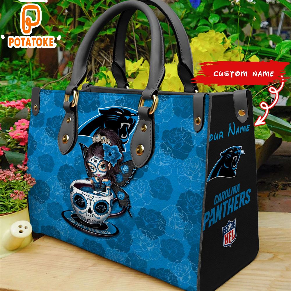 Carolina Panthers Sugar Skull Girl Women Leather Hand Bag