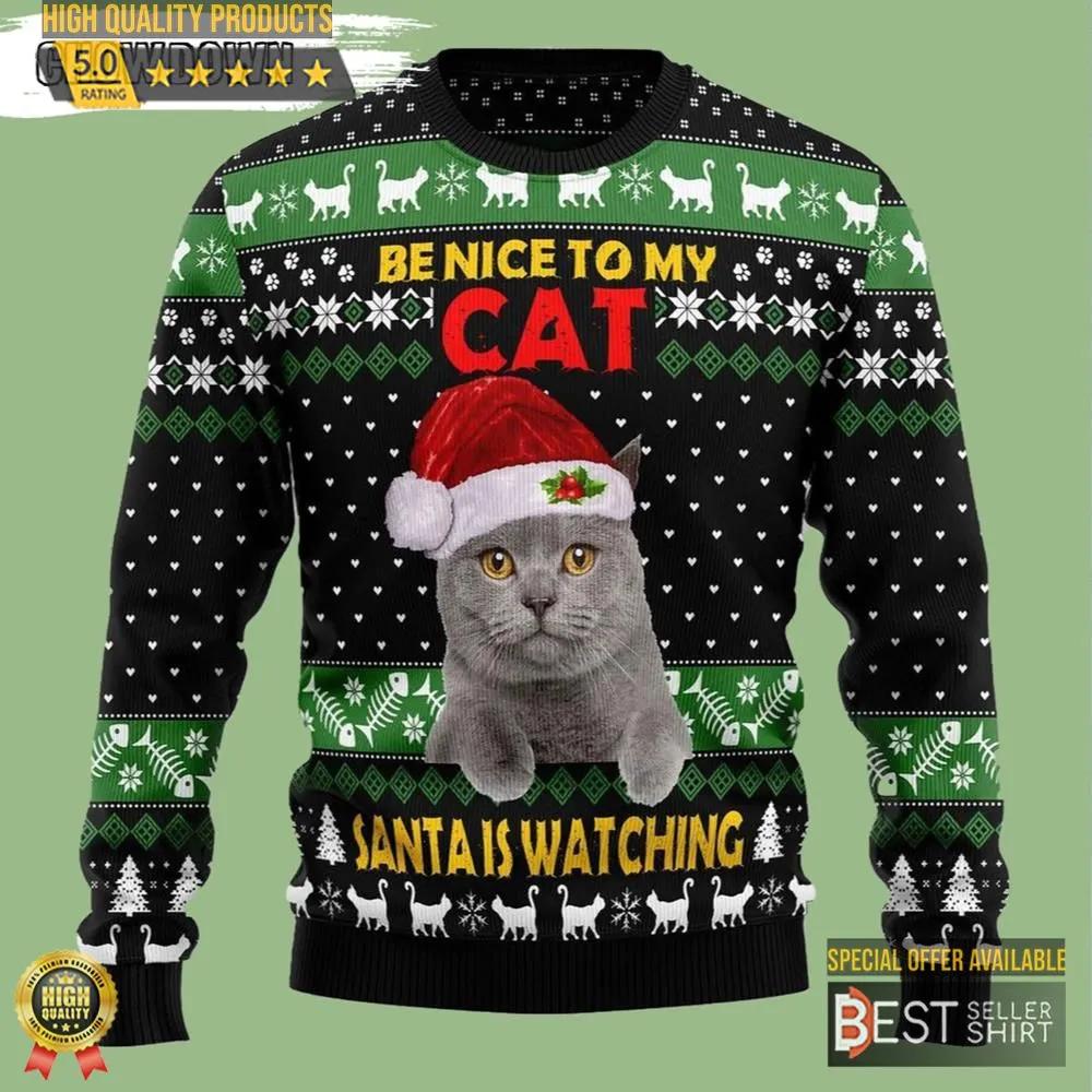 Cat Be Nice Cat Ugly Christmas Sweater 1